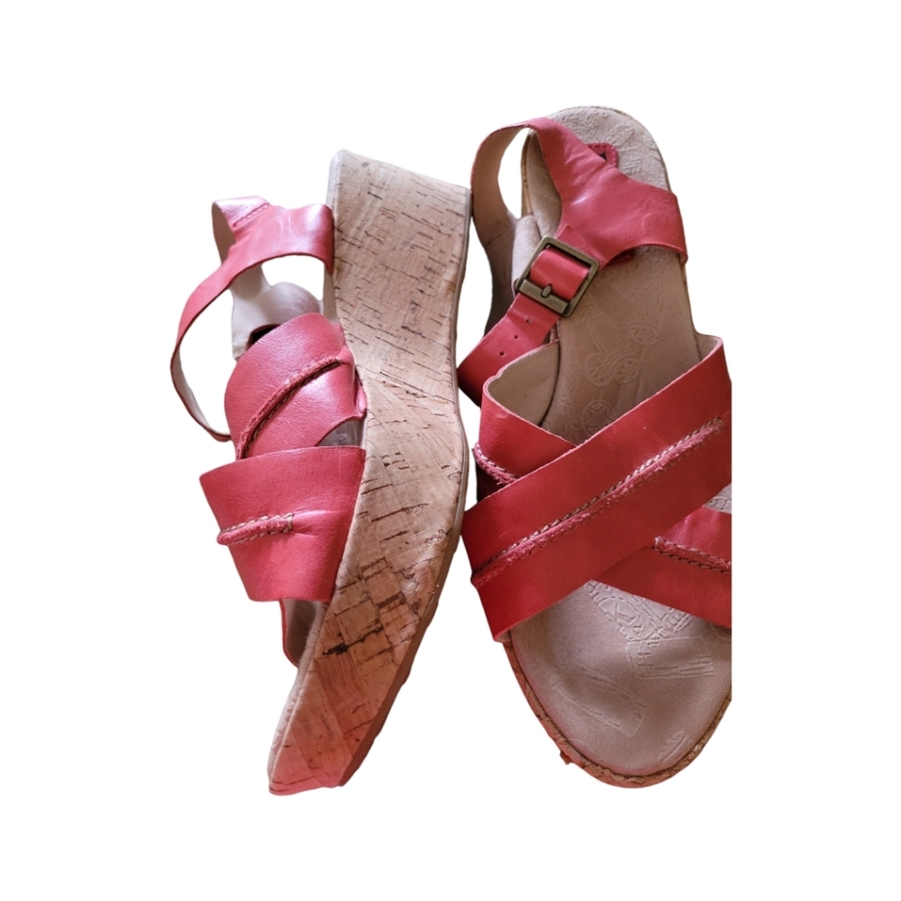'KORKS' Platform Orange Leather Wedge Sandals Size 9 EUC - Picture 2 of 4